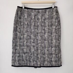 Talbots black white tweed skirt pencil‎ knee length lined womens size 12